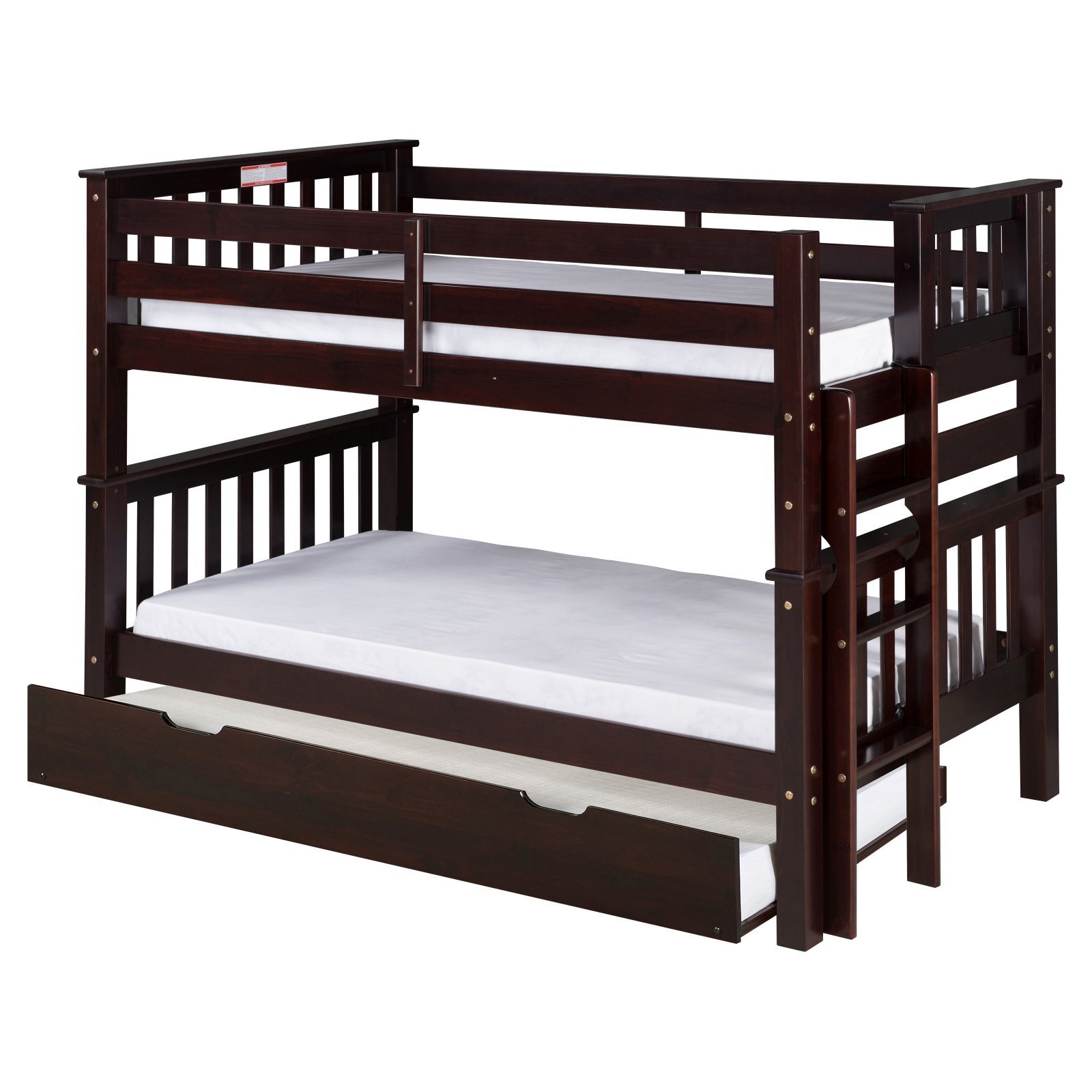 Camaflexi Santa Fe Mission Low Bunk Bed Twin Over Twin with End Ladder - White Finish - Space Saving Kids Bedroom Furniture for Small Rooms & Shared Spaces