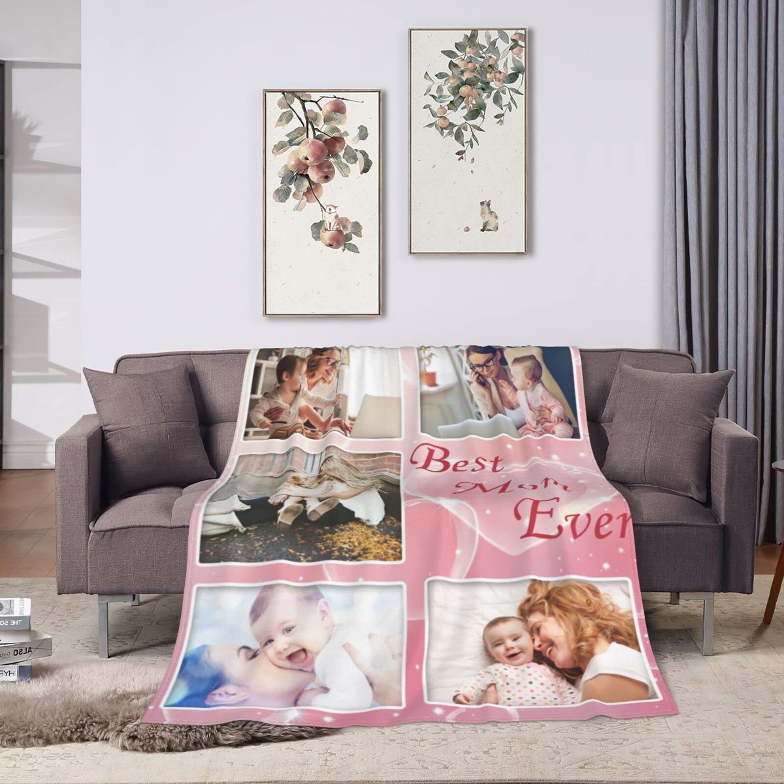 Best Mom Ever Custom Photo Blanket - Personalized Picture Blanket with 5 Photos - Thoughtful Gift for Mother's Day, Birthday, Christmas, Father's Day & New Year - Cozy Home Decor for Living Room, Bedroom & Special Occasions