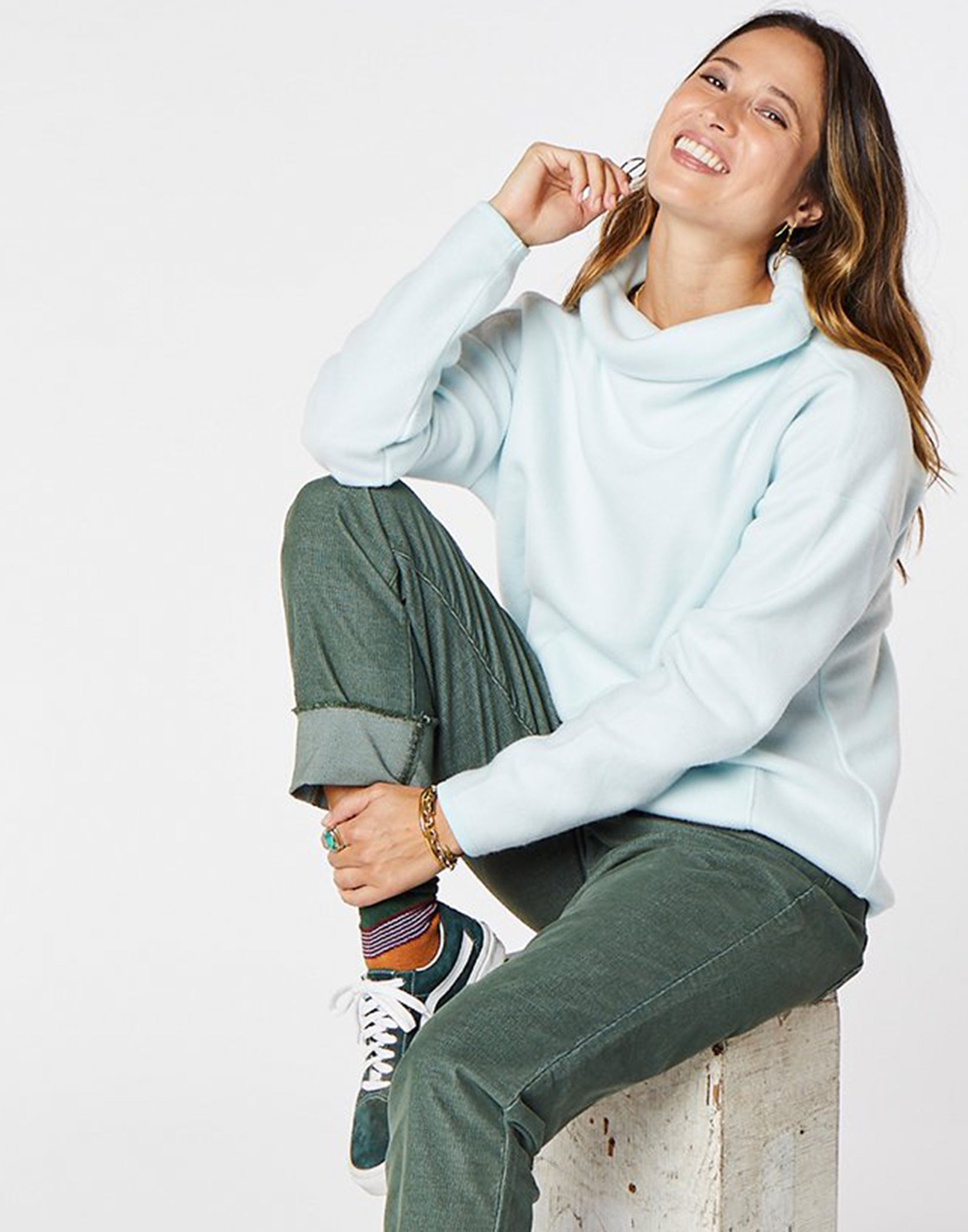 Rowayton Cowl Neck Sweater - Sky Blue Women's Knit Pullover for Fall & Winter | Cozy Casual Wear for Office, Dates & Weekend Outings