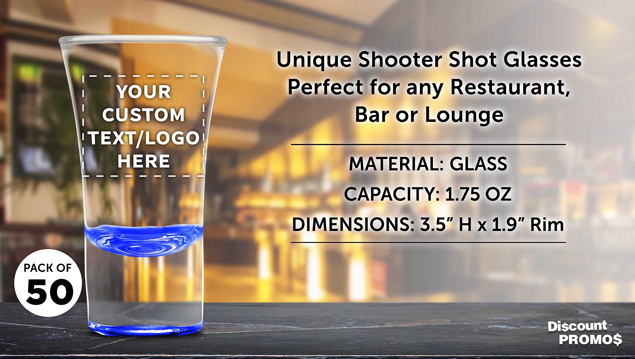 Custom 2 oz. Lord Shooter Etched Shot Glasses - 50 Pack with Personalized Text & Logo - Perfect for 21st Birthday Parties, Bars, and Home Entertaining - Blue Glassware for Cocktails & Liquor Shots