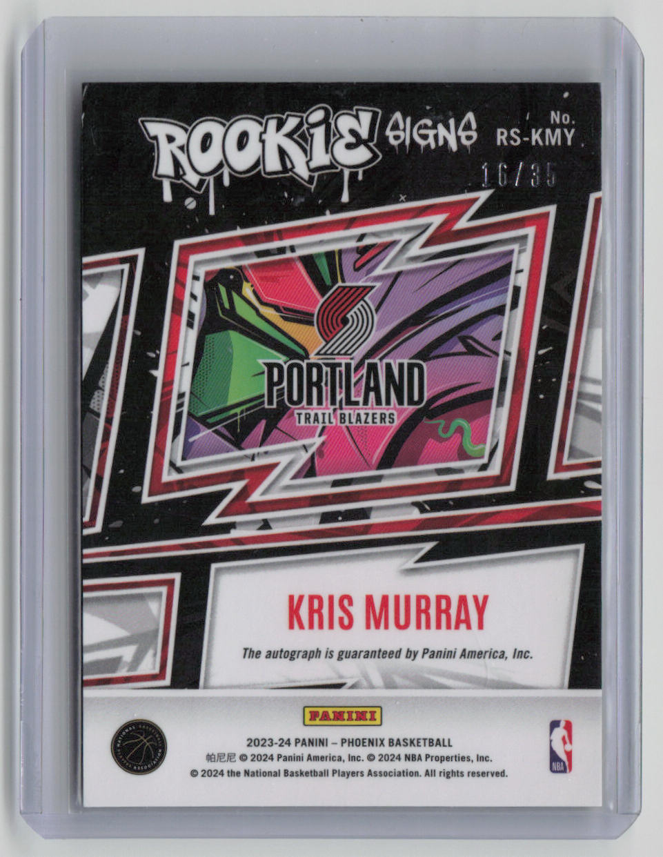 2023-24 Panini Phoenix Kris Murray Rookie Card #16/35 RS KMY - Collectible Basketball Trading Card for Fans & Investors