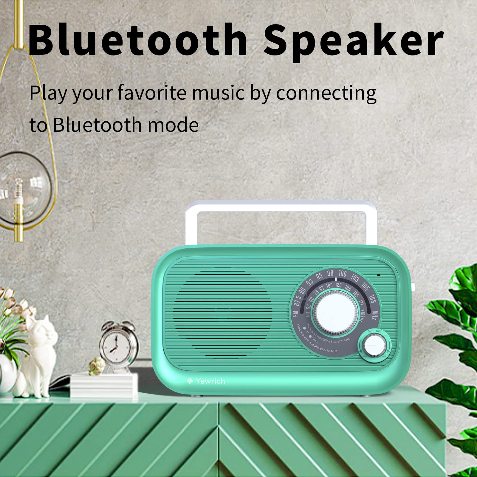 Portable AM/FM Radio with Bluetooth - Battery Operated & AC Powered Analog Transistor Radio with Best Reception - Large Tuning Knob & Built-in Speaker - Perfect for Home, Office, Travel, and Outdoor Use