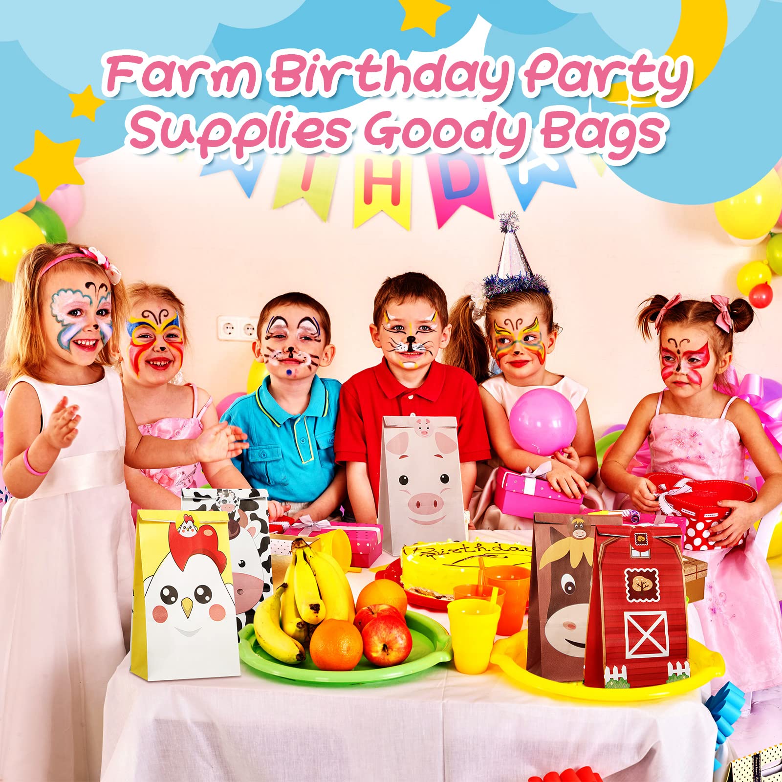 30 Pack Farm Party Favor Bags - Animal Print Goodie Candy Bags for Kids, Farm Theme Birthday & Baby Shower Supplies - 6 Cute Designs - Perfect for Farm Animal Parties, Classroom Treats & Party Decorations