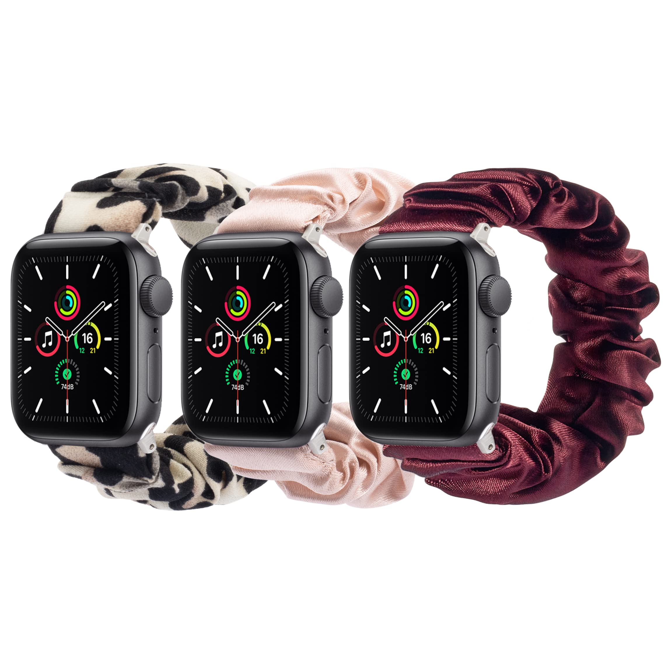 Compatible Apple Watch Band 38mm 41mm 42mm 40mm 44mm 45mm - Stretchy Elastic Scrunchie Bracelet Strap for iWatch Series 7/6/5/4/3/2/1/SE - 3 Pack Cute Wristbands for Women - Perfect for Workouts, Yoga, and Everyday Fashion Accessories