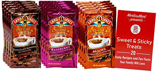 Land O Lakes Cocoa Classics Hot Chocolate Variety Pack - 12 Count (3 Flavors: Chocolate Supreme, Raspberry, Mocha) 1.25oz Packets with Free Recipe Booklet | Perfect for Winter Warmth, Holiday Gifts & Cozy Family Moments