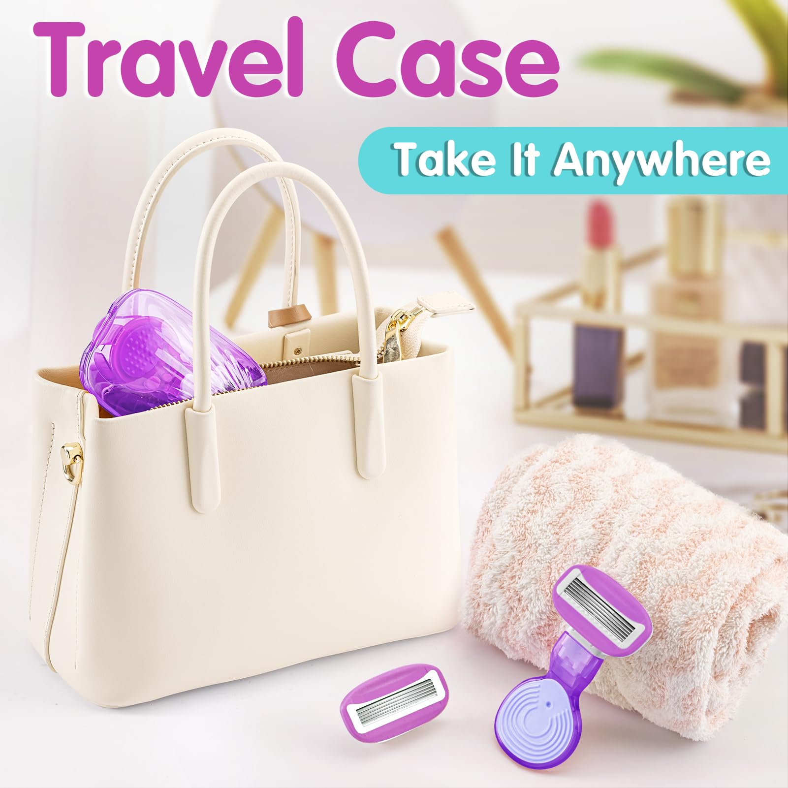DreamGenius 5-Blade Women's Travel Razor with 2 Cartridges & Case - Ultra Smooth Shaving for Legs, Underarms & Bikini Line - Perfect for Vacation, Gym & On-The-Go Grooming (Purple)