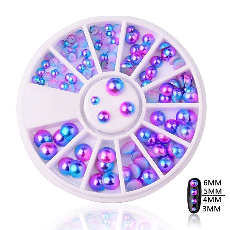 Mermaid Half Pearls Mixed Sizes Nail Art Decorations Wheel for DIY Manicure, Acrylic Nails, Gel Polish - Perfect for Nail Salon, Home Nail Art, and Party Glam Looks