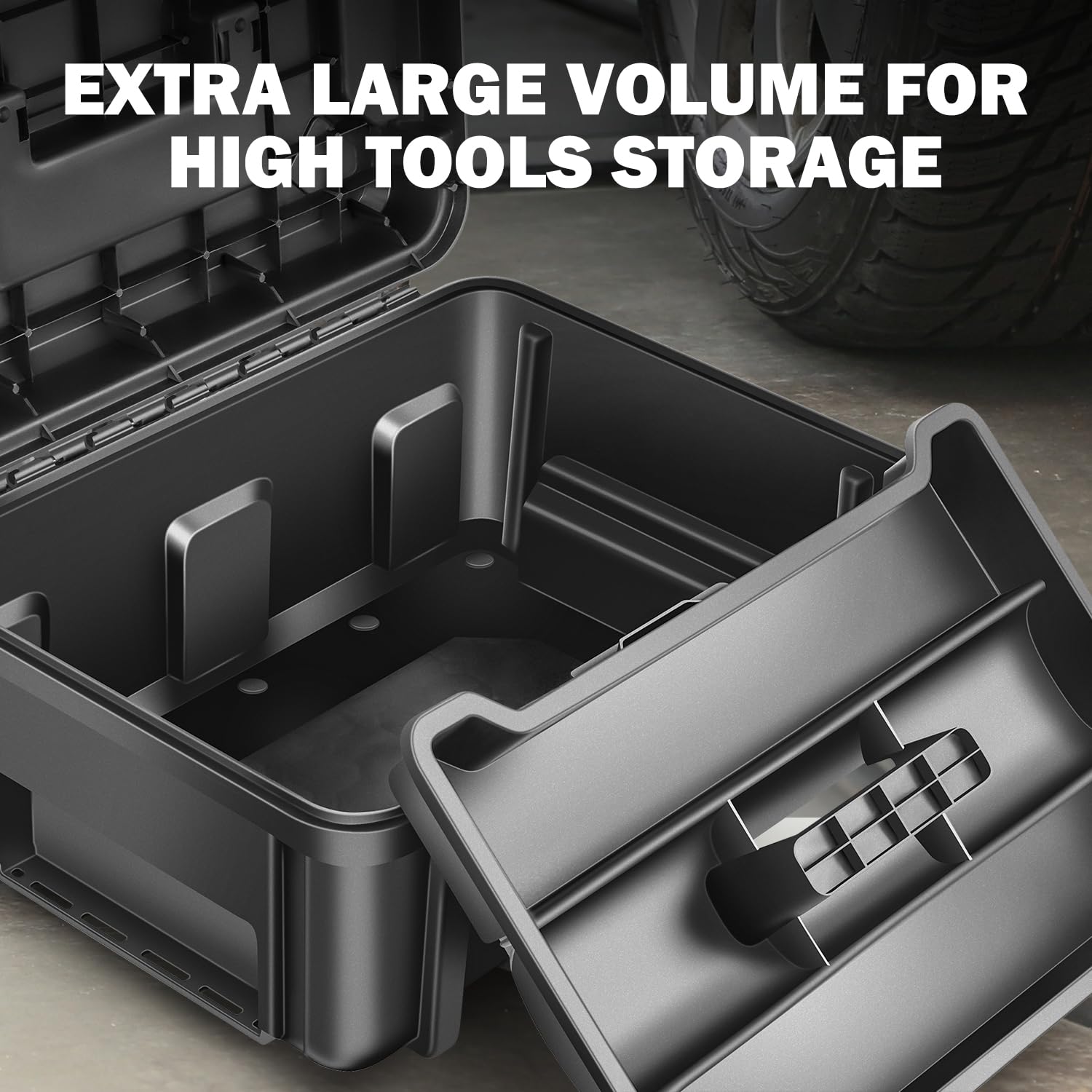 Lockable Large Capacity DNA MOTORING Tool Box with Removable Tray - Durable Storage Organizer for Workshop, Garage & Household Tools (TOOLS-00309) | Perfect for DIY Projects, Auto Repair & Home Organization