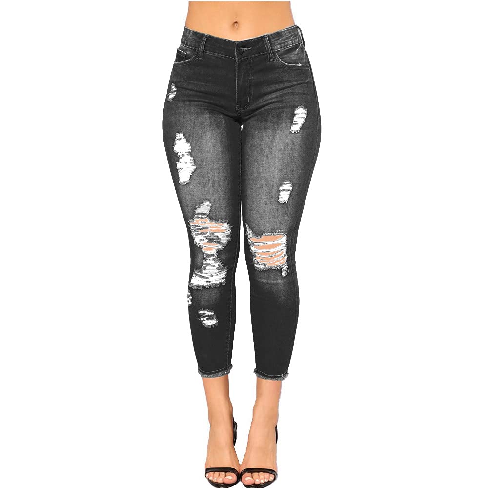 Women's Skinny Ripped Jeans - Stretch Distressed Denim Pants with Destroyed Details | Perfect for Casual Outfits, Streetwear & Night Out Looks