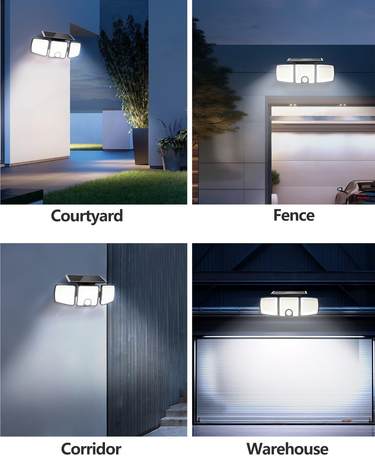 Solar Powered Outdoor Lights with Motion Sensor - 3 Heads, 760LM Brightness, 223 LEDs, IP65 Waterproof, 270° Wide Angle Flood Wall Lights (3 Lighting Modes, Black) - Perfect for Backyard, Garden, Pathway, and Patio Security Lighting