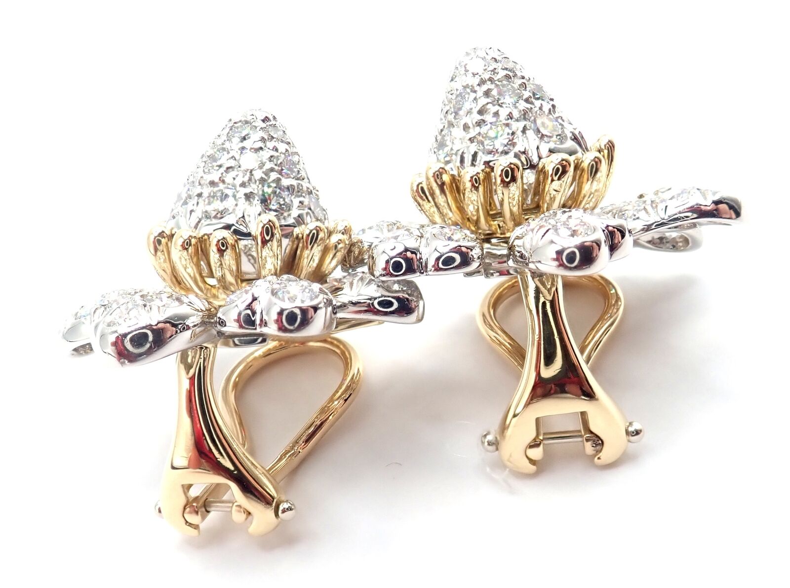 Tiffany & Co Schlumberger Cones And Petals 18k Gold Platinum Diamond Earrings - Luxury Jewelry for Women, Elegant Gift for Anniversary & Special Occasions