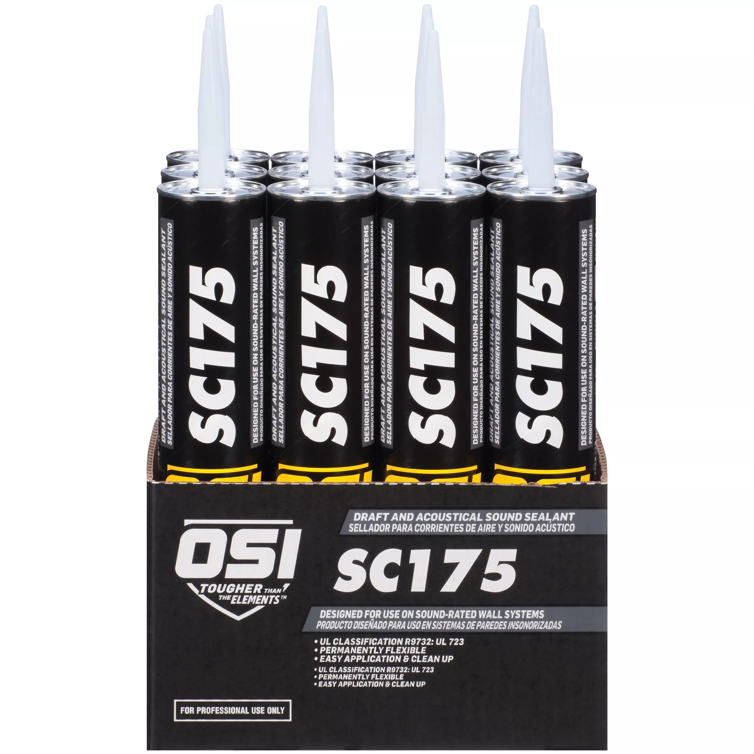 OSI SC175 Draft & Acoustical Sound Sealant - 28 fl oz Cartridge (Pack of 12) - Weatherproof Sealant for Windows, Doors & HVAC - Noise Reduction & Air Leak Protection for Home & Office