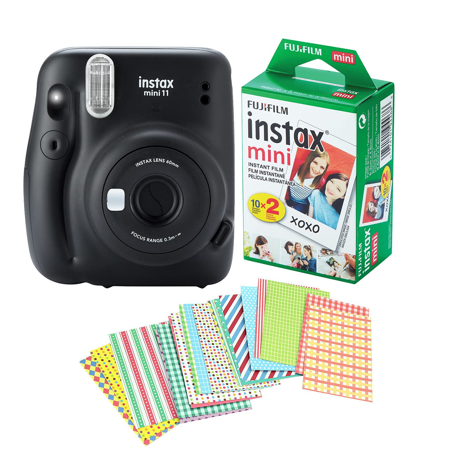 Fujifilm Instax Mini 11 Instant Camera Bundle with 20 Fuji Instant Films & Decorative Stickers - Charcoal Grey | Perfect for Parties, Travel Memories & DIY Scrapbooking