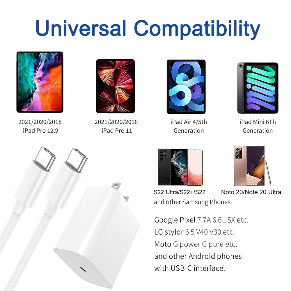 SFHMIA 20W USB C Fast Charger [3-Pack] - PD Wall Charger with Cable for iPhone 16/15 Pro Max/Plus, iPad 10th/Air 5th/4th & Type-C Devices | Perfect for Home, Office & Travel Charging