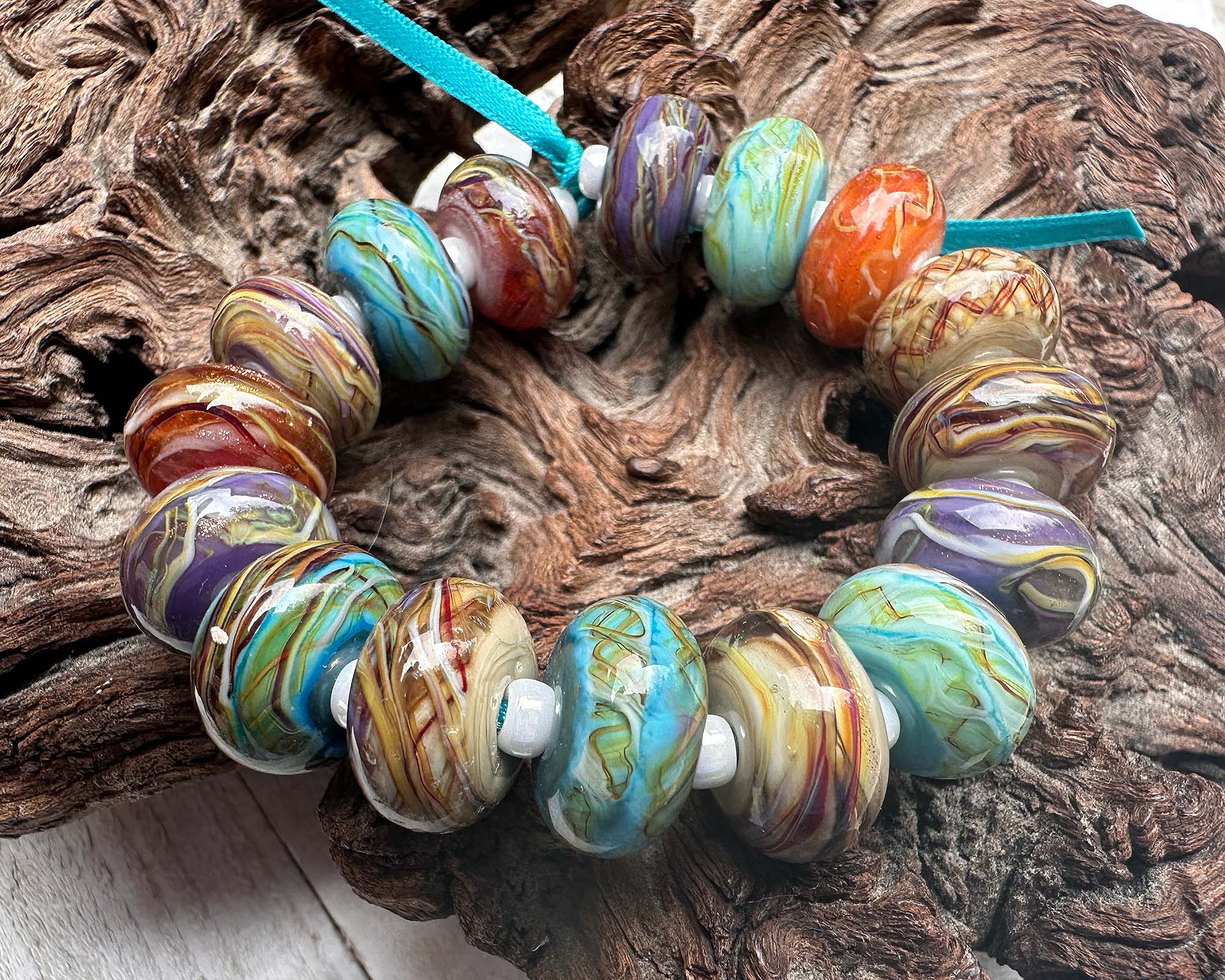 16pcs Desert Opal Lampwork Glass Beads Set for Jewelry Making - DIY Bracelet, Necklace & Craft Projects (SRA Certified)