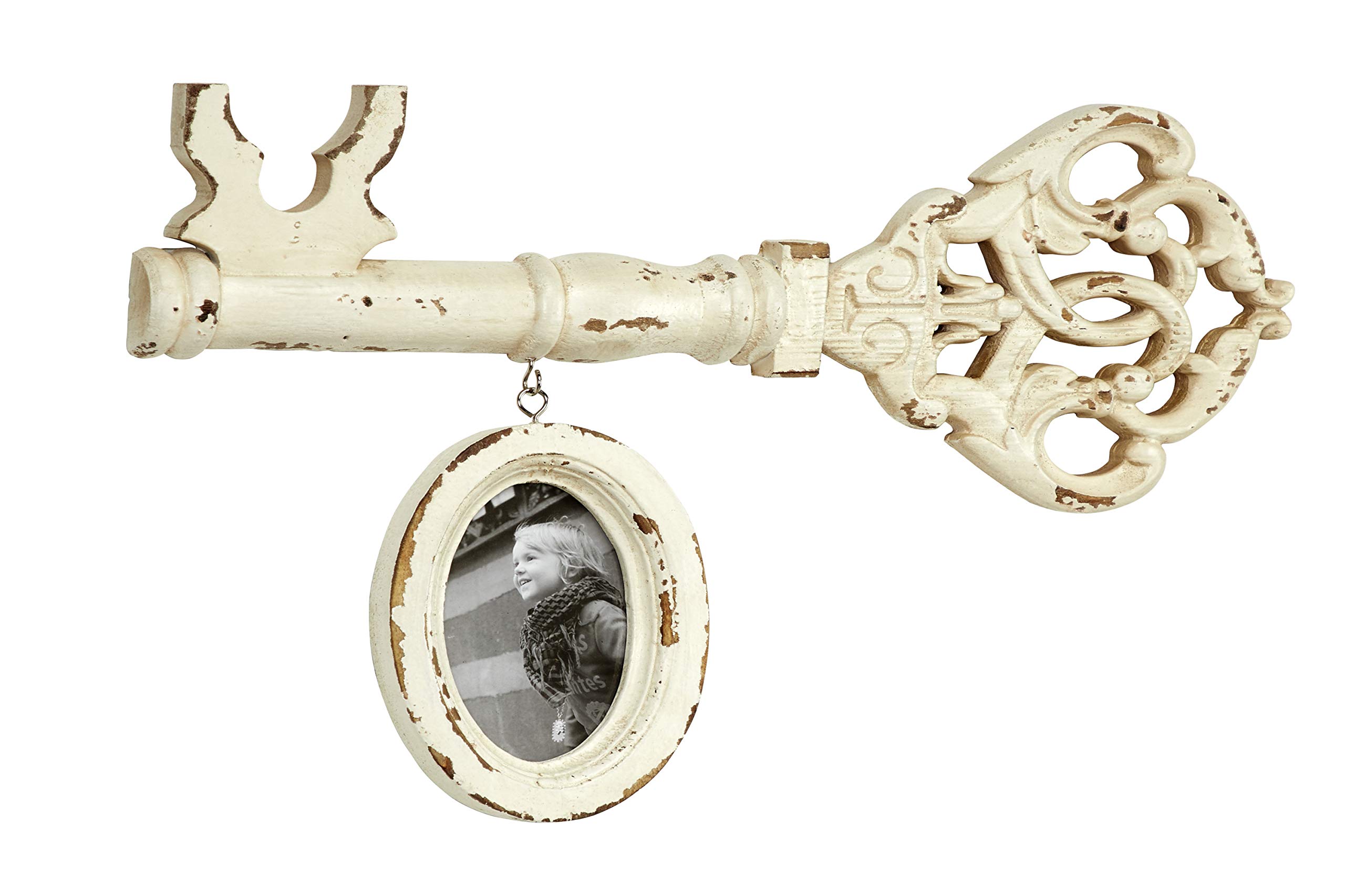 Deco 79 22” x 14.5” Antique Key Wall Decor with Distressed White Finish - Vintage Picture Frame for Living Room, Bedroom & Office Decor