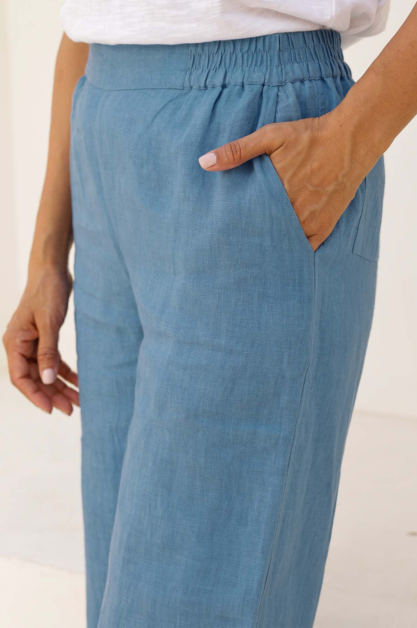 Breathable Wide Leg Linen Pants for Women - Lightweight Summer Casual Trousers in Blue & Grey | Perfect for Beach, Vacation and Boho Style Outfits