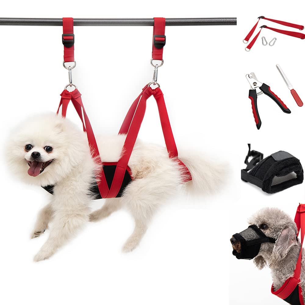 **Dog Grooming Hammock Harness & Pet Care Kit – Nail Clippers, Muzzle, Trimmer for Small, Medium & Large Breeds (6-40 lbs) – Perfect for At-Home Grooming & Pet Spa Days**
