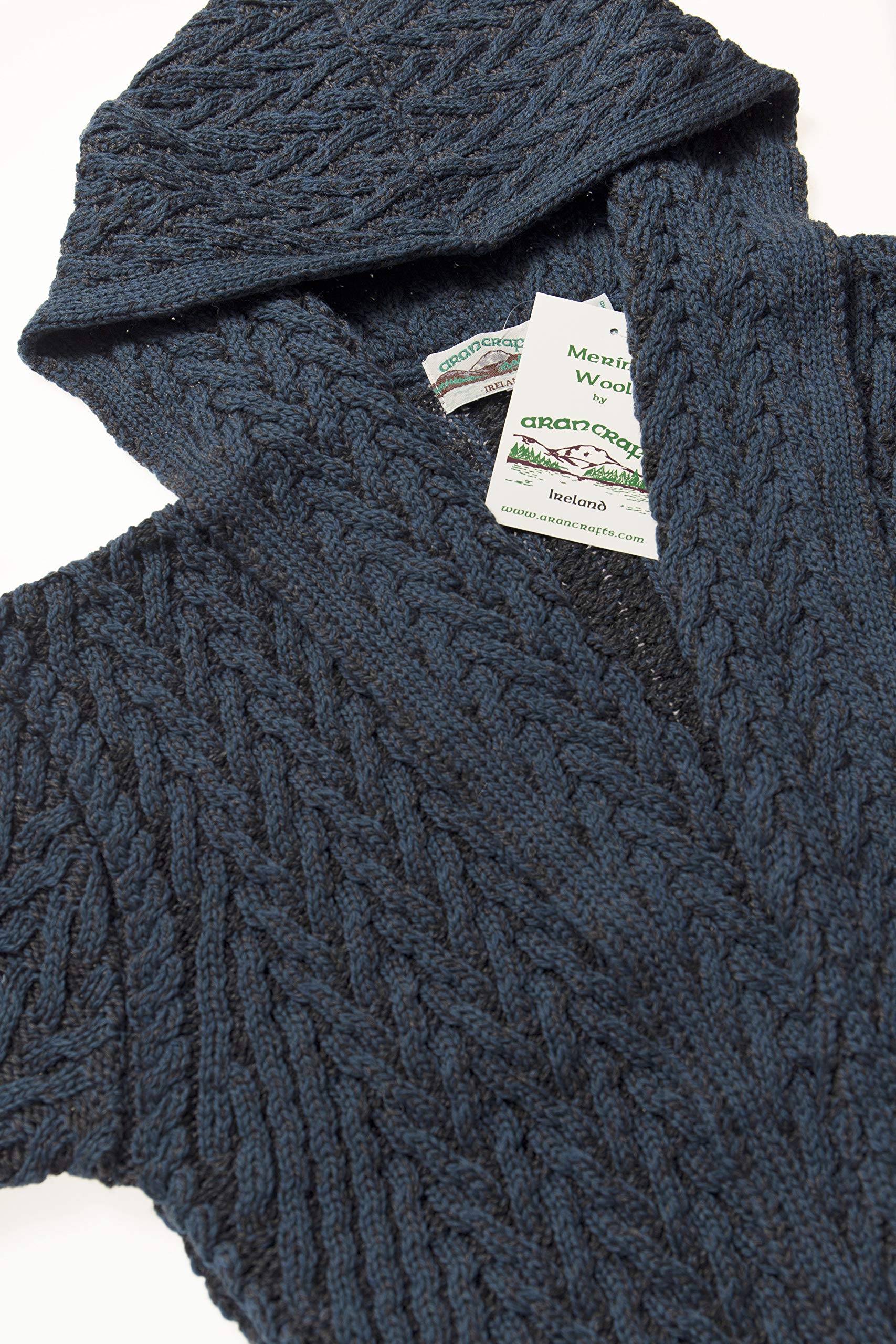 Aran Crafts Women's Cable Knit Herringbone Shawl Hood Coat - 100% Merino Wool Winter Warm Wrap - Perfect for Outdoor Activities, Travel & Casual Wear