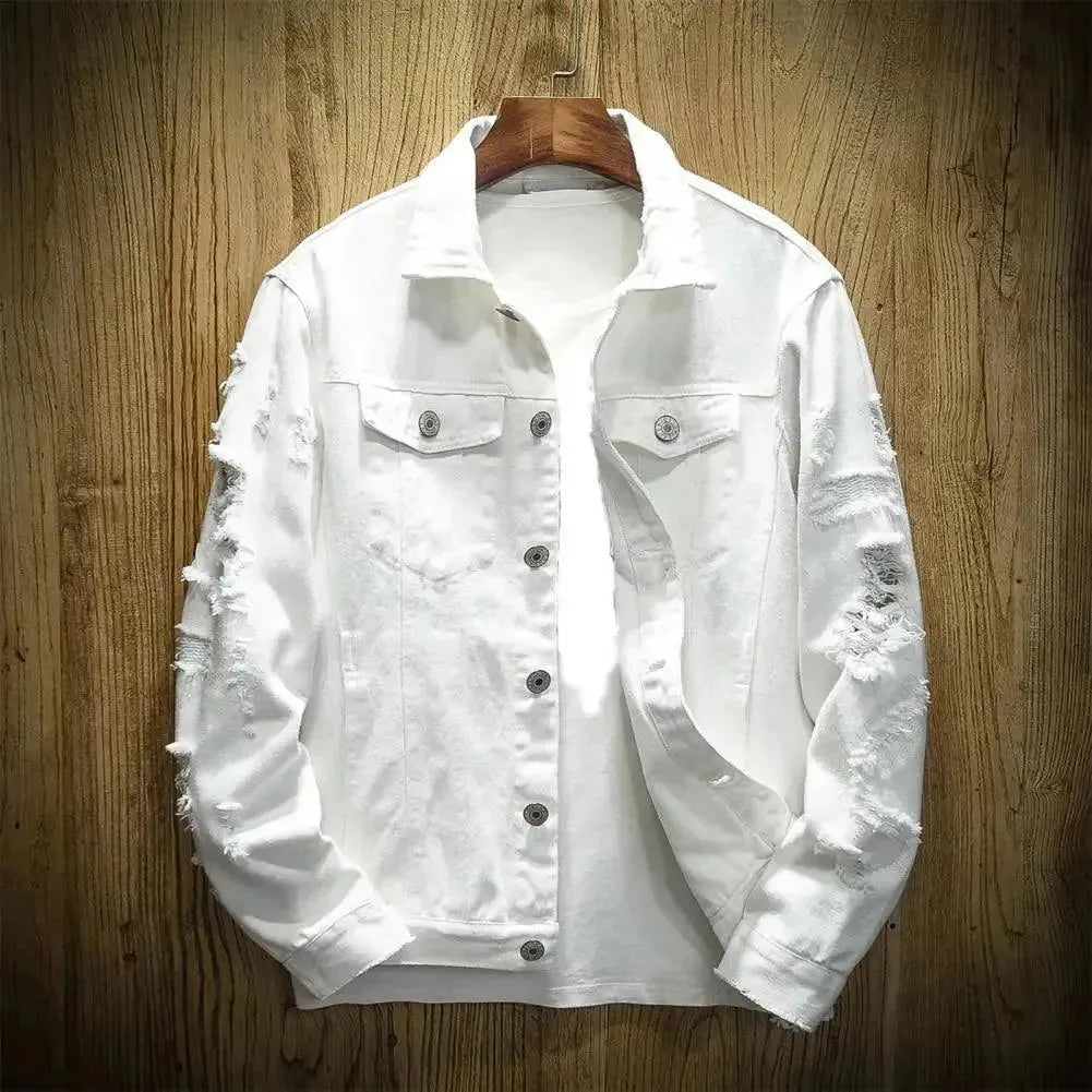Men's Casual Loose Fit Denim Trucker Jacket - Vintage Style Distressed Jean Jacket for Everyday Wear & Outdoor Activities