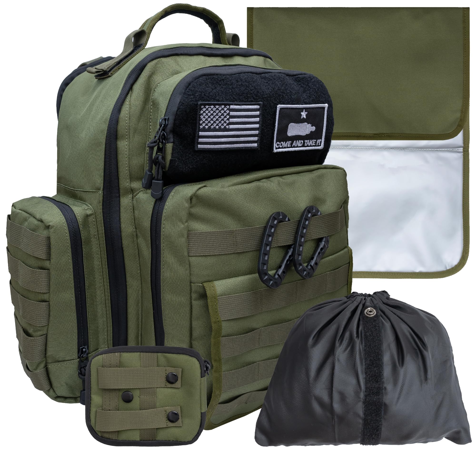 Green Dad Diaper Backpack - Military Molle-Style 900D Waterproof Polyester Baby Bag with Extra-Long Straps, Insulated Bottle Pockets, Wipes Dispenser & Dirty Diaper Pouch - Perfect for Outdoor Adventures, Travel & Everyday Parenting