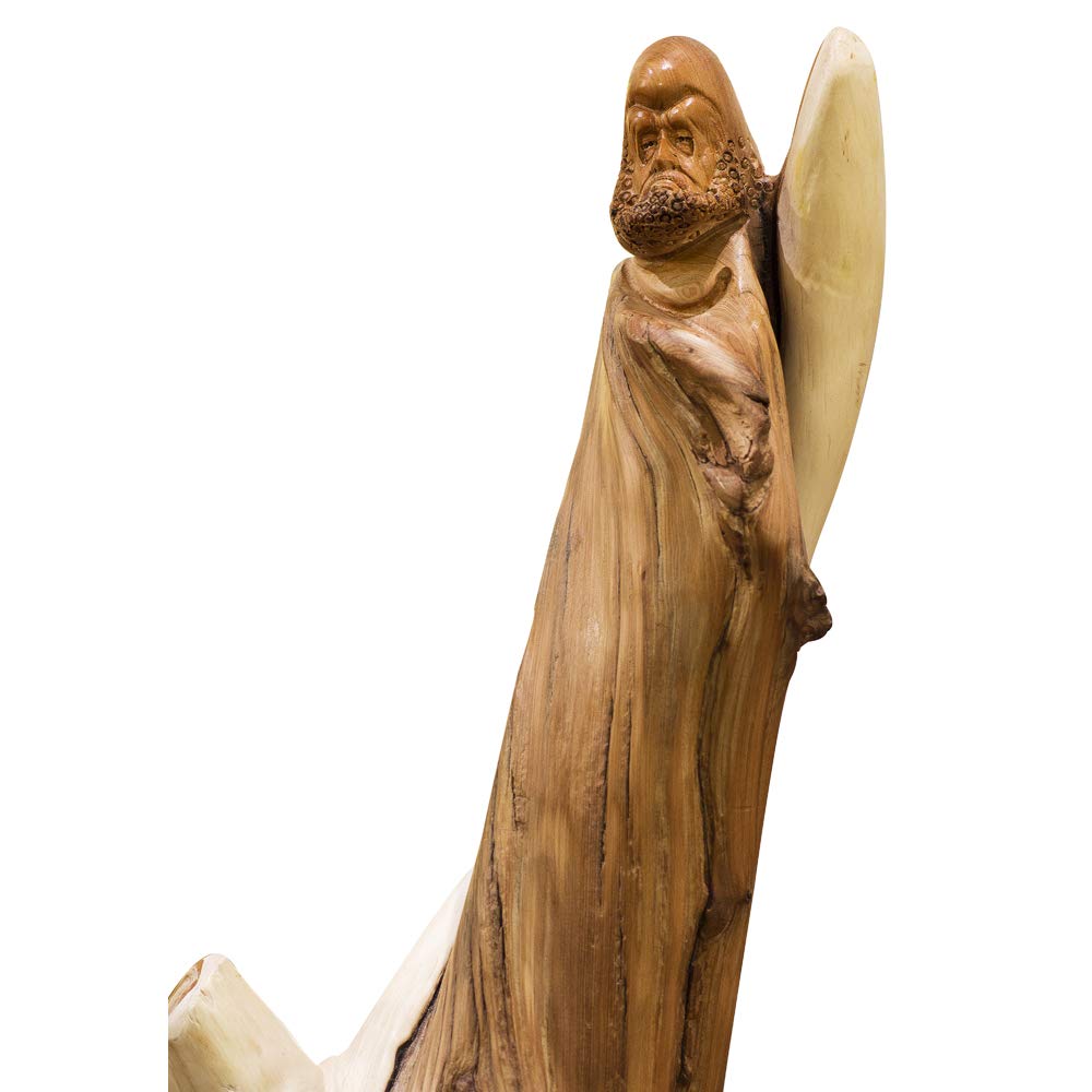 Hand-Carved Cedar Wood Root Damo Asian Sculpture with Stand - Zen Home Decor for Meditation & Office Desk