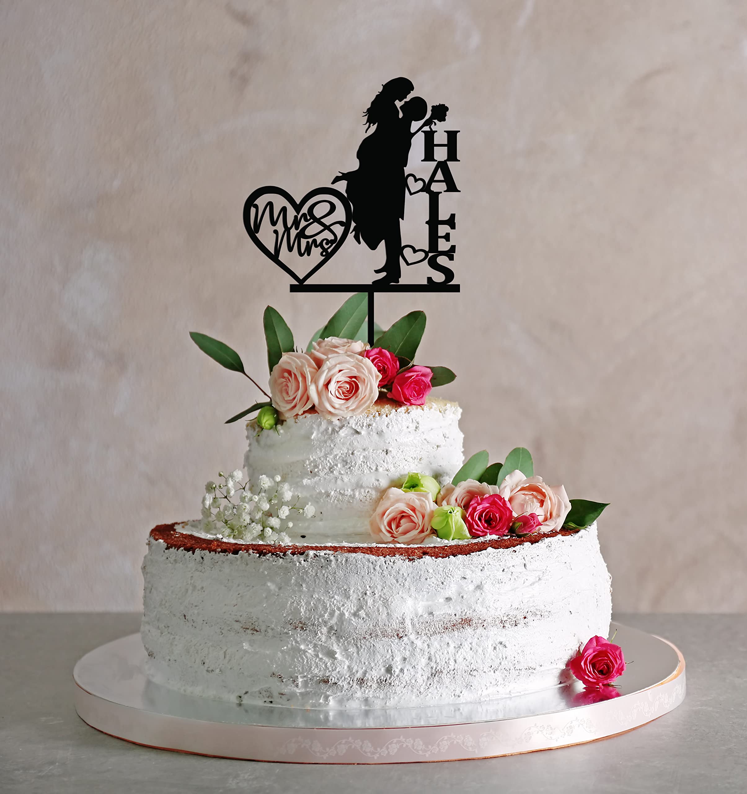 Custom Mr & Mrs Wedding Cake Toppers - Personalized Bride & Groom Cake Decorations - Elegant Script Cake Topper for Wedding Cakes - Perfect for Anniversary, Bridal Shower & Reception Decor