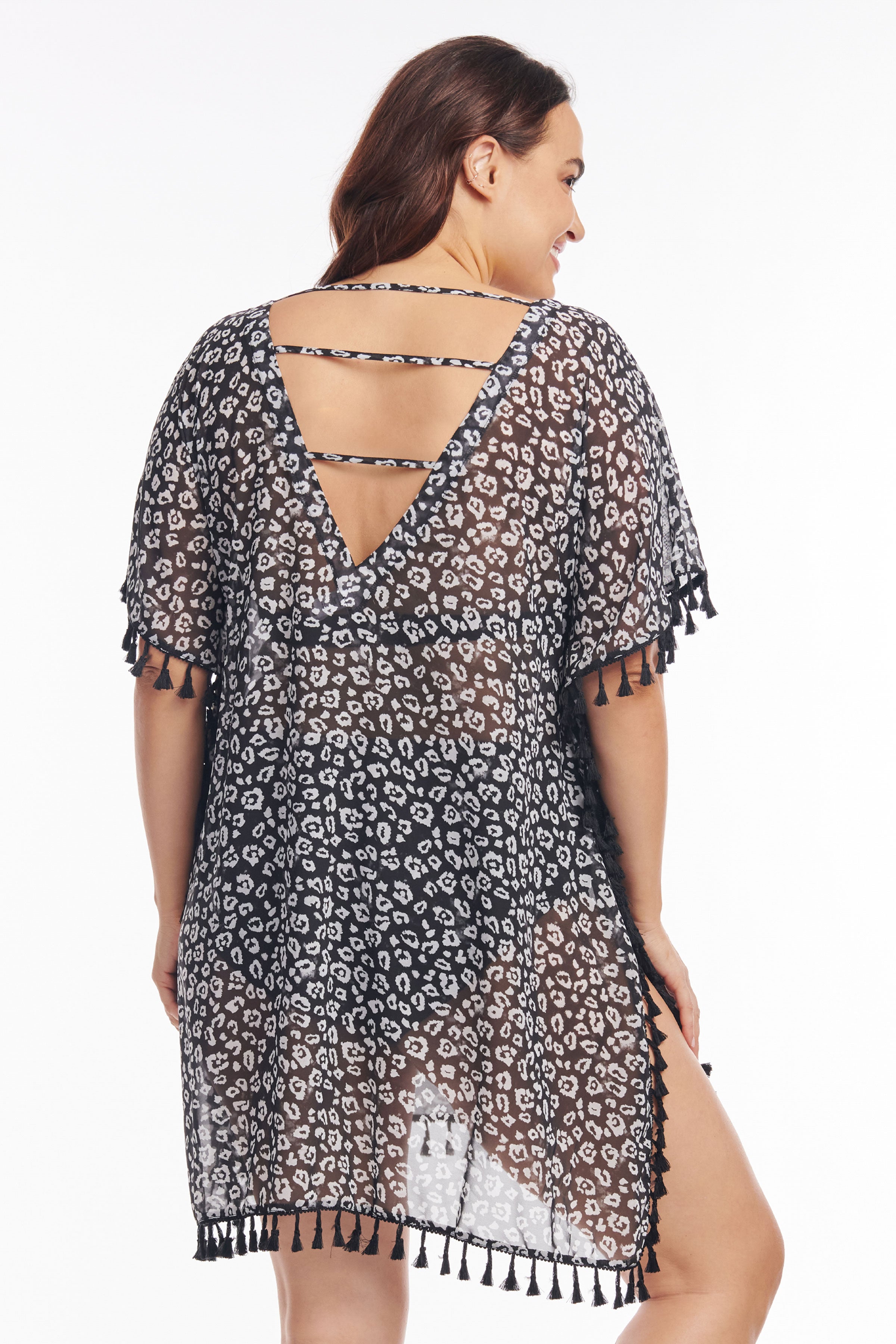Plus Size Kaftan Coverup with Tassel Trim - Tie Dye Cheetah Print Beach Dress for Women | Perfect for Poolside, Vacation & Summer Outfits