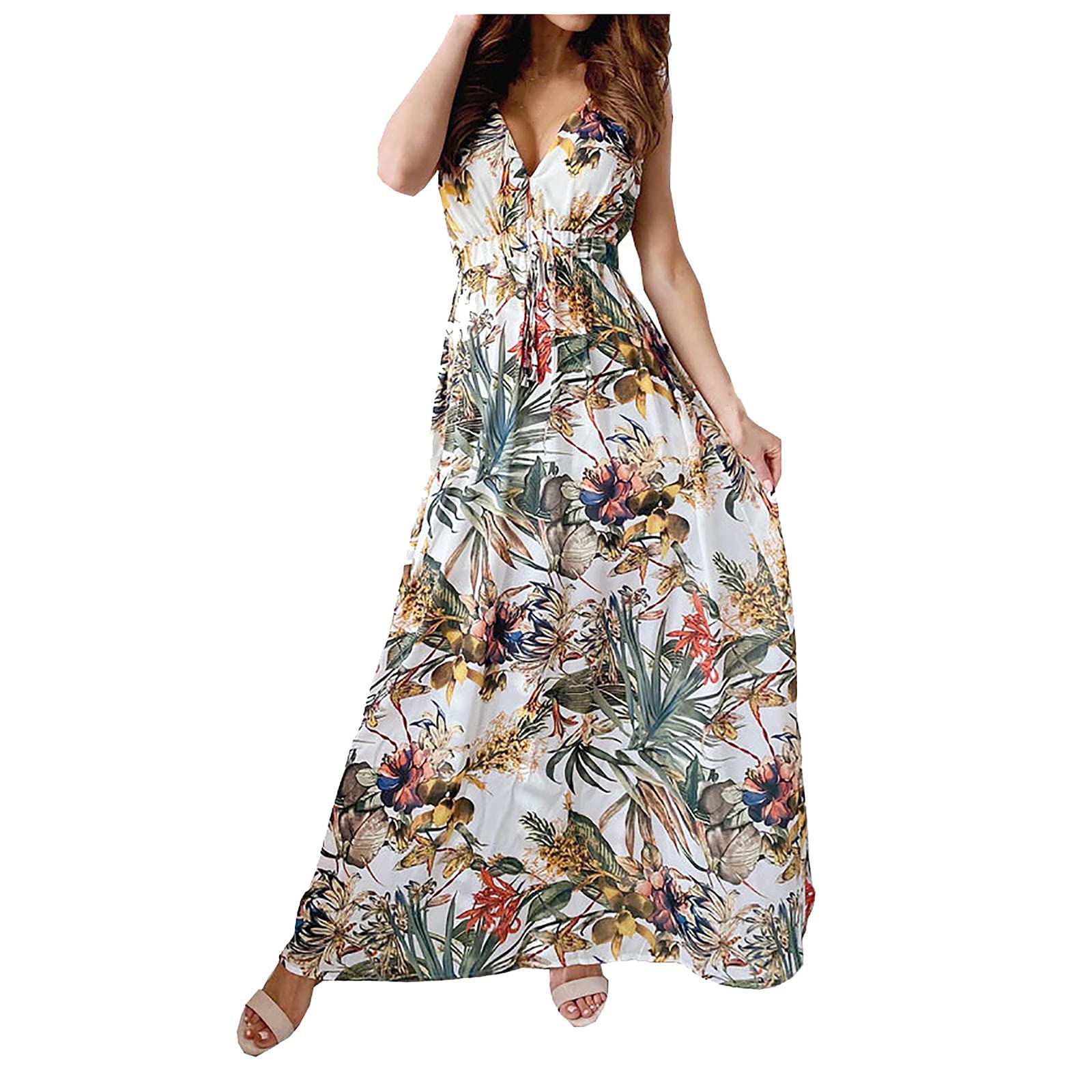 Women's Floral Print Halter Strap Summer Dress - Elegant Long Maxi Dress for Beach Wedding, Banquet & Party | Lightweight & Comfortable for Outdoor Events