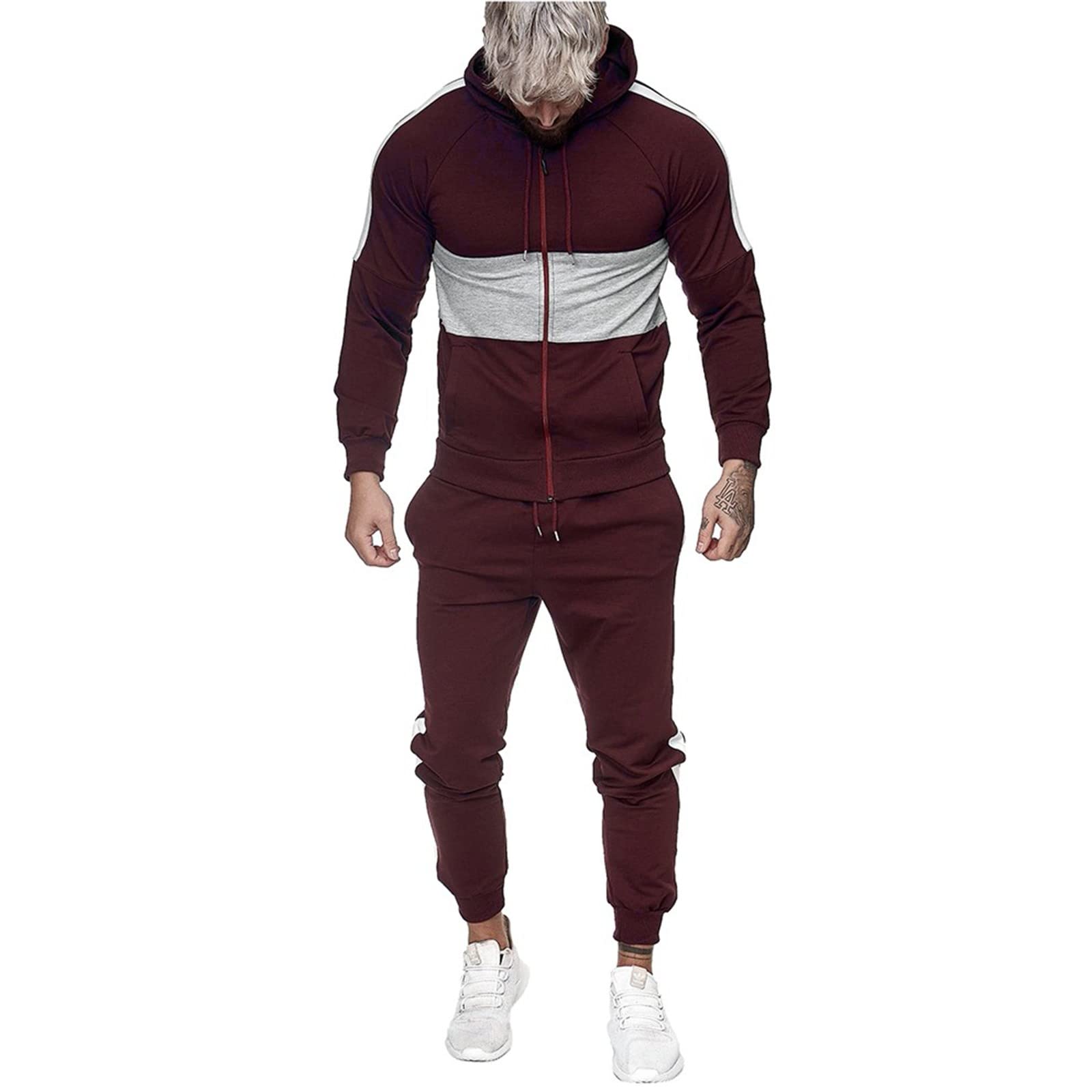 Blandoom Men's 2-Piece Tracksuit Set - Breathable Running Jogging Outfit with Hooded Jacket & Loose Joggers - Activewear for Gym, Yoga, Pilates & Lounge Wear - Graphic Print Sports Suit for Men
