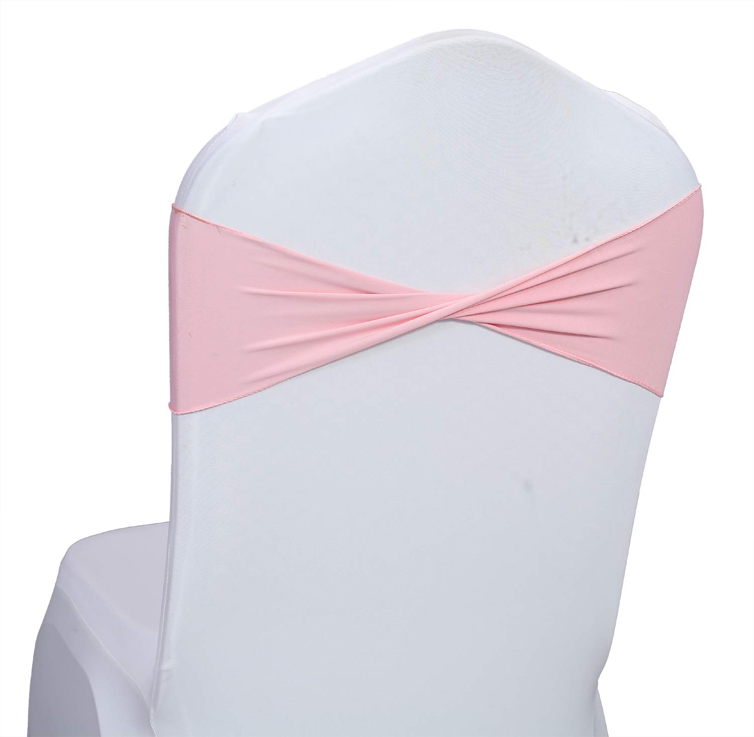 150 PCS Spandex Wedding Chair Bands Sashes & Bow Ties - Blush Pink for Wedding Decorations, Bridal Shower, Banquet & Party Decor - Elastic Chair Covers for Elegant Event Styling