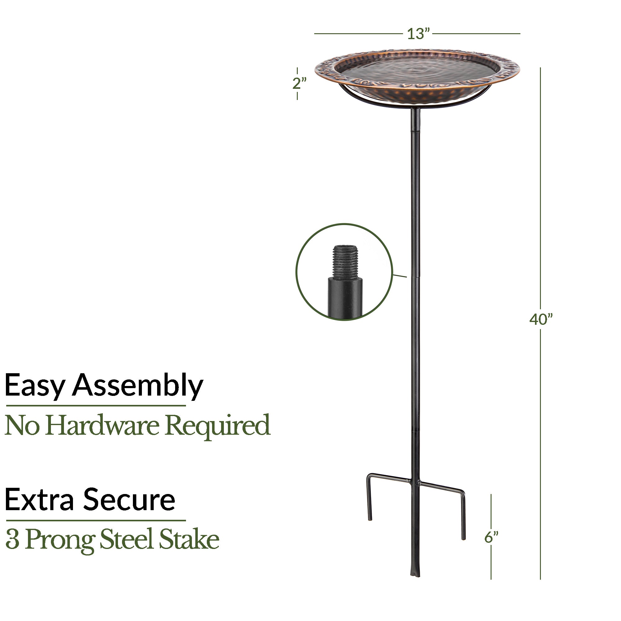 13.5” Copper Bird Bath with Garden Pole - Bronze Finish Outdoor Garden Decor for Birds | Perfect for Backyard, Patio & Garden Decorations