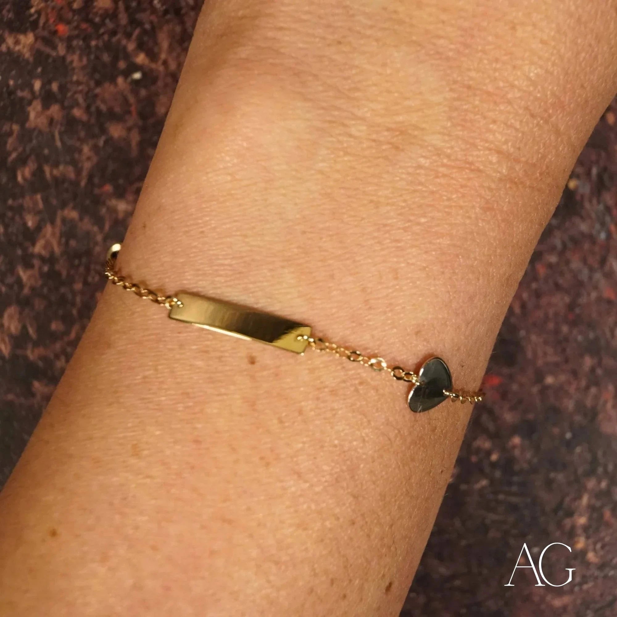 Kids' Yellow Gold ID Bracelet with White Gold Heart Charm - Perfect for School, Travel & Safety Identification
