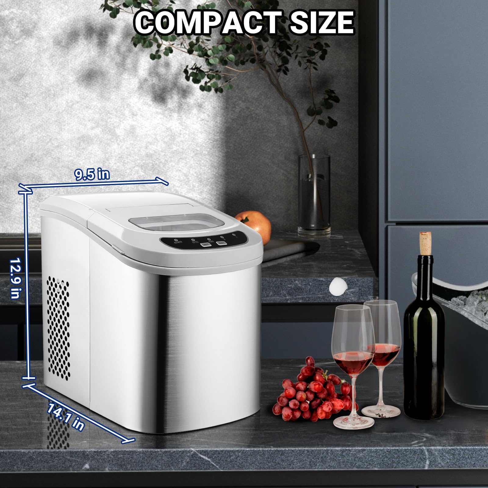 Fast Countertop Ice Maker - 9 Ice Cubes in 6 Minutes, 26Lbs/24H, Portable Ice Machine with Scoop & Basket, 2 Bullet Ice Sizes for Home, Kitchen, Bar, Camping, RV - Perfect for Parties, Drinks & Outdoor Adventures