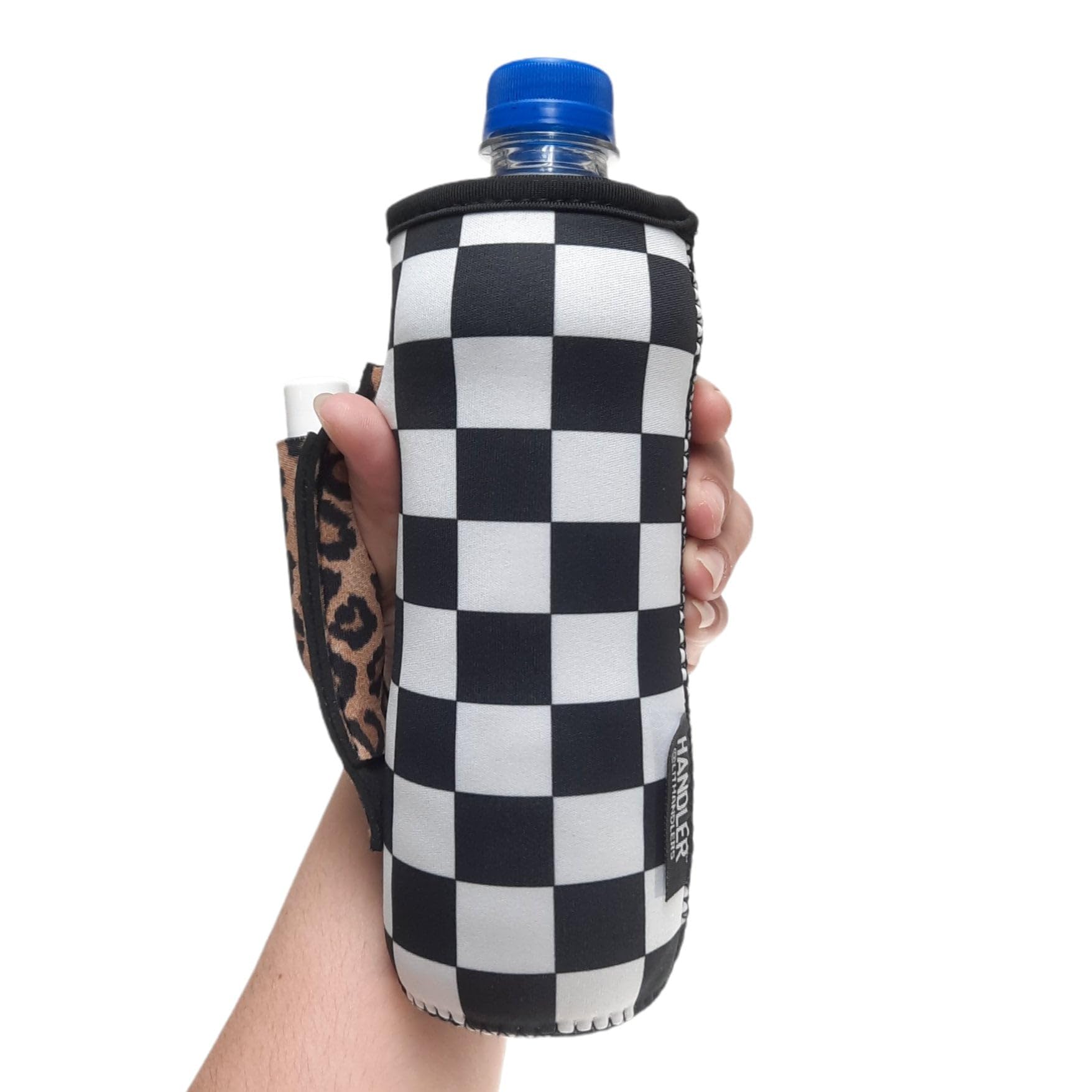Neoprene Water Bottle Sleeve - Insulated 16oz & 24oz Can Holder for Walking, Running, Cycling | Water Resistant Drink Cover | Checkerboard & Leopard Design | Perfect for Gym, Hiking, Workouts, and Outdoor Activities