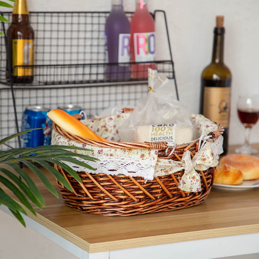 YRJJ Oval Woven Willow Picnic Basket with Handles & Removable Liner - Easter Egg Storage, Candy Holder, Fruit Serving Basket, Kids Toy Organizer - Perfect for Outdoor Picnics, Easter Decor, and Home Organization