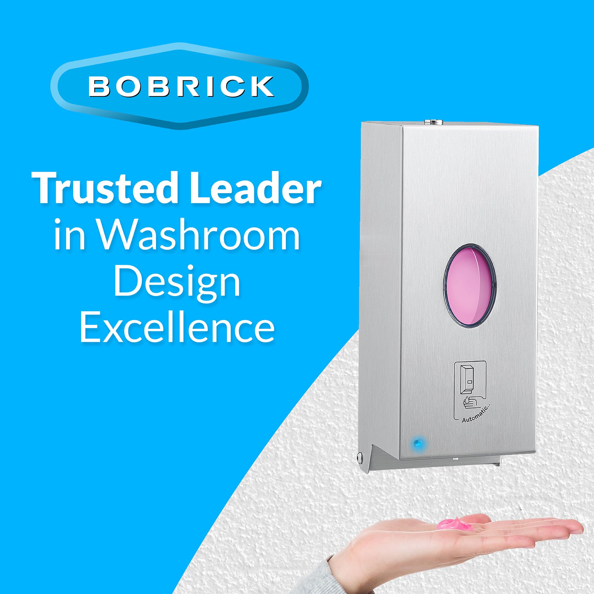 Bobrick B-2012 Automatic Touchless Soap Dispenser - 30oz Stainless Steel Wall Mount Hand Sanitizer for Restrooms, Kitchens & Public Spaces - Commercial Grade Hygienic Solution