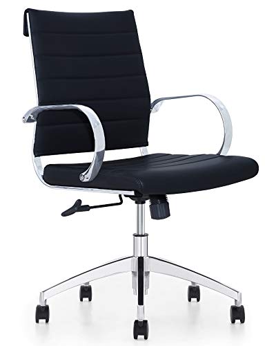 GM Seating Ribbed Mid-Back Desk Chair with Chrome Frame - Ergonomic Office Task Chair for Home & Conference Rooms, Black & Chrome - Perfect for Long Work Hours & Professional Meetings