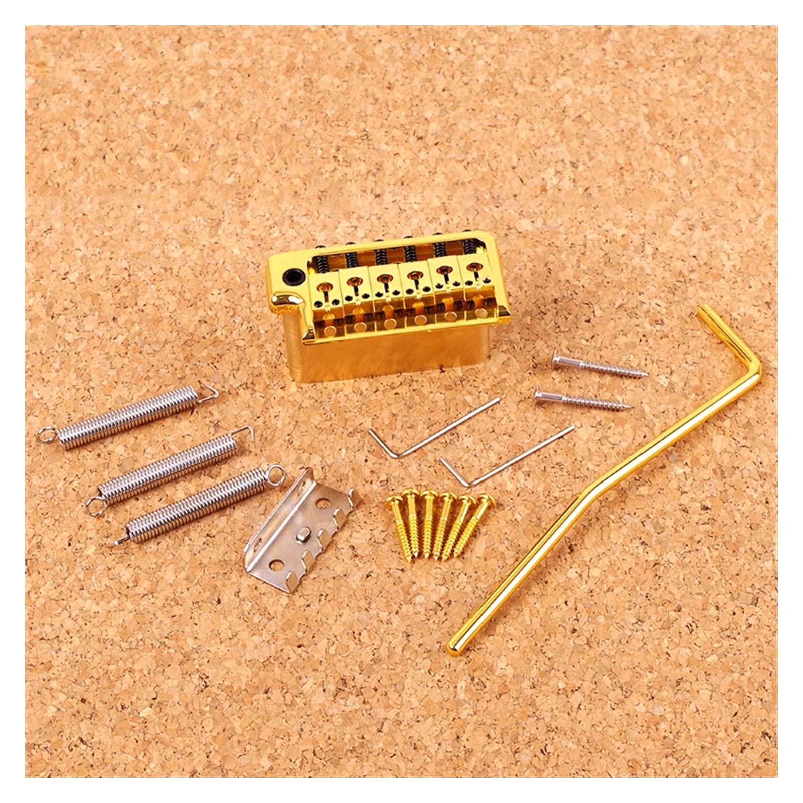 6-String Gold Metal Electric Guitar Bridge Tremolo System Set with Wrench & Screws - Replacement Tailpiece for Stratocaster Guitars | Perfect for Upgrades, Repairs & DIY Guitar Maintenance