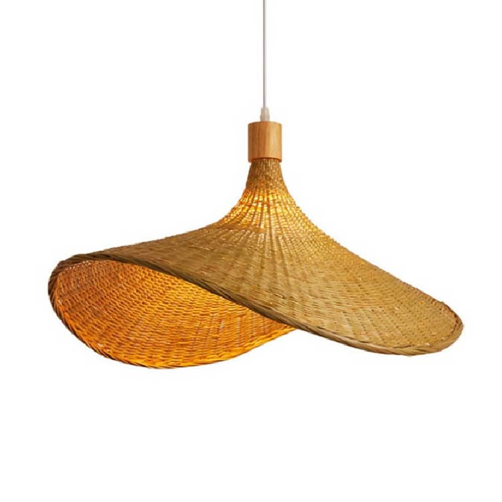 YAZAHOH Vintage Bamboo Woven Chandelier - Handcrafted Rattan Pendant Light with E27 Socket for Bedroom, Restaurant & Staircase Decor | Boho Ceiling Lamp for Cozy Ambiance, Hallway Lighting & Dining Room Atmosphere