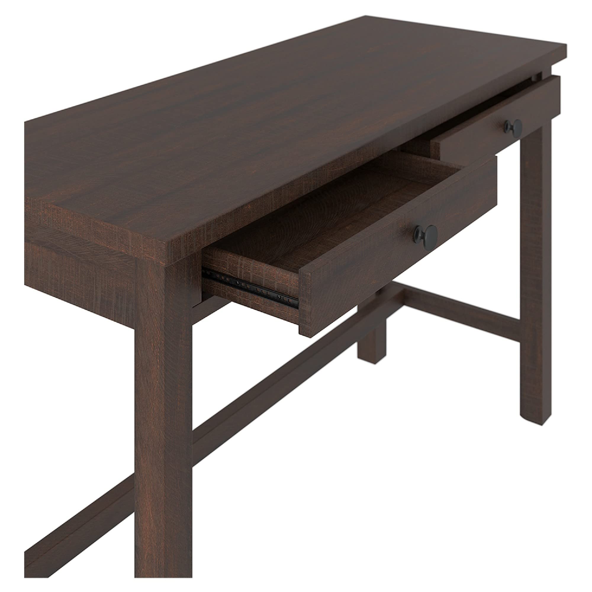 Benjara Solid Wood Writing Desk with Block Legs & 2 Storage Drawers - Brown & Black Home Office Desk for Study, Work, and Remote Learning