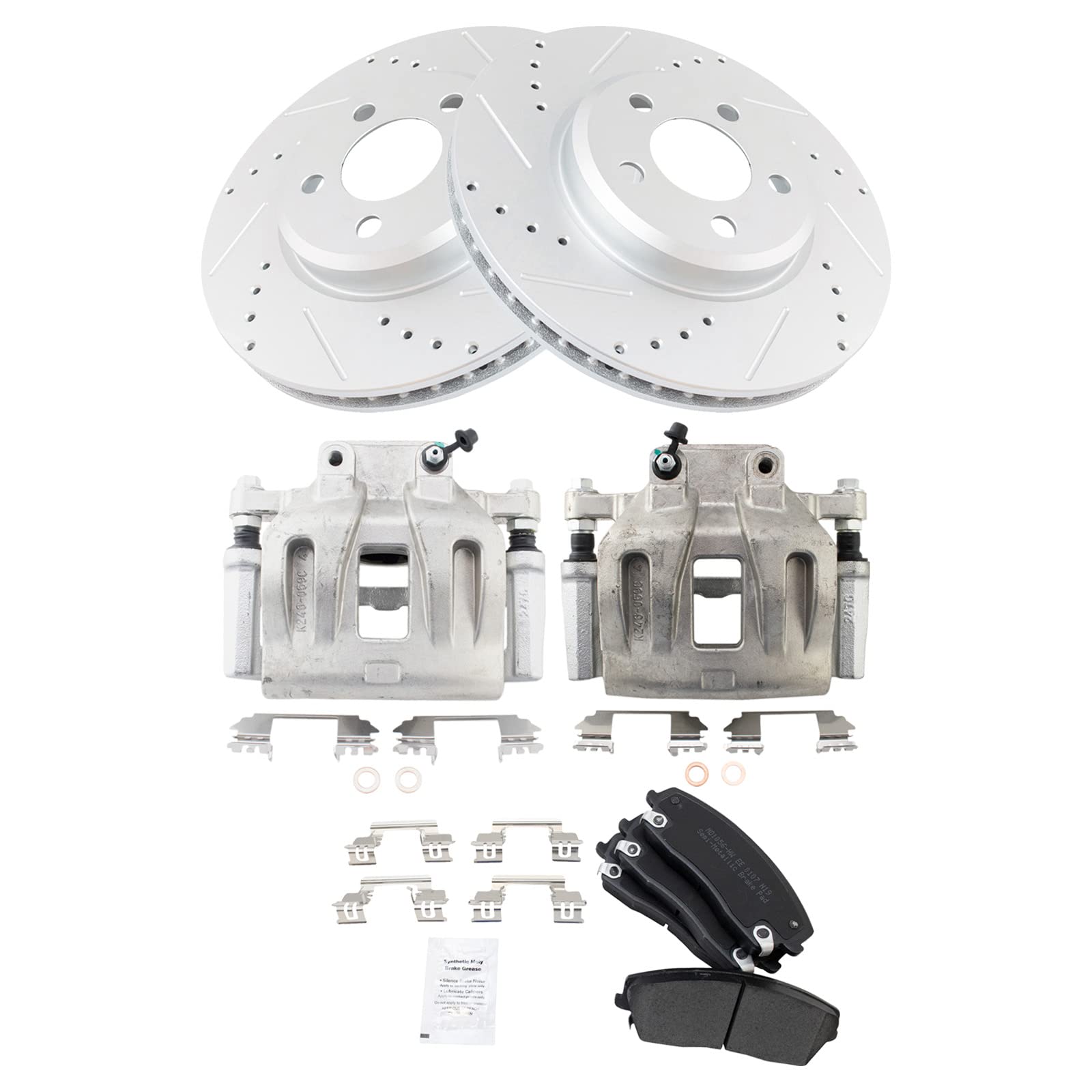 TRQ Front Brake Calipers, Pads & Drilled Rotors Kit - Compatible with 2005-2011 Dodge 300, Charger, Magnum - High Performance Braking System for Street Racing & Daily Driving