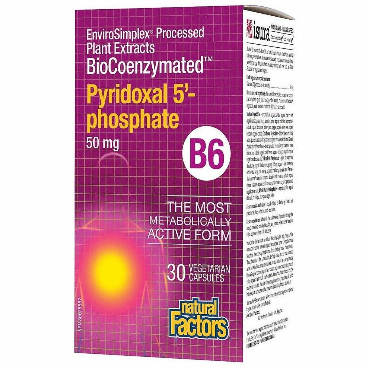 Natural Factors BioCoenzymated Pyridoxal 5 Phosphate (P5P) 50mg - 30 Vegetarian Capsules - Active Vitamin B6 Supplement for Brain Health & Energy Metabolism - Supports Nervous System & Mood Balance - Perfect for Stress Relief & Cognitive Function