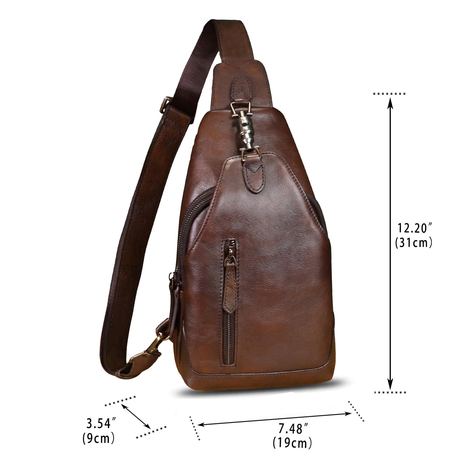 LRTO Genuine Leather Sling Bag for Men & Women - Real Leather Crossbody Shoulder Bag, Chest Bag & Sling Backpack Purse - Perfect for Travel, Work & Everyday Use