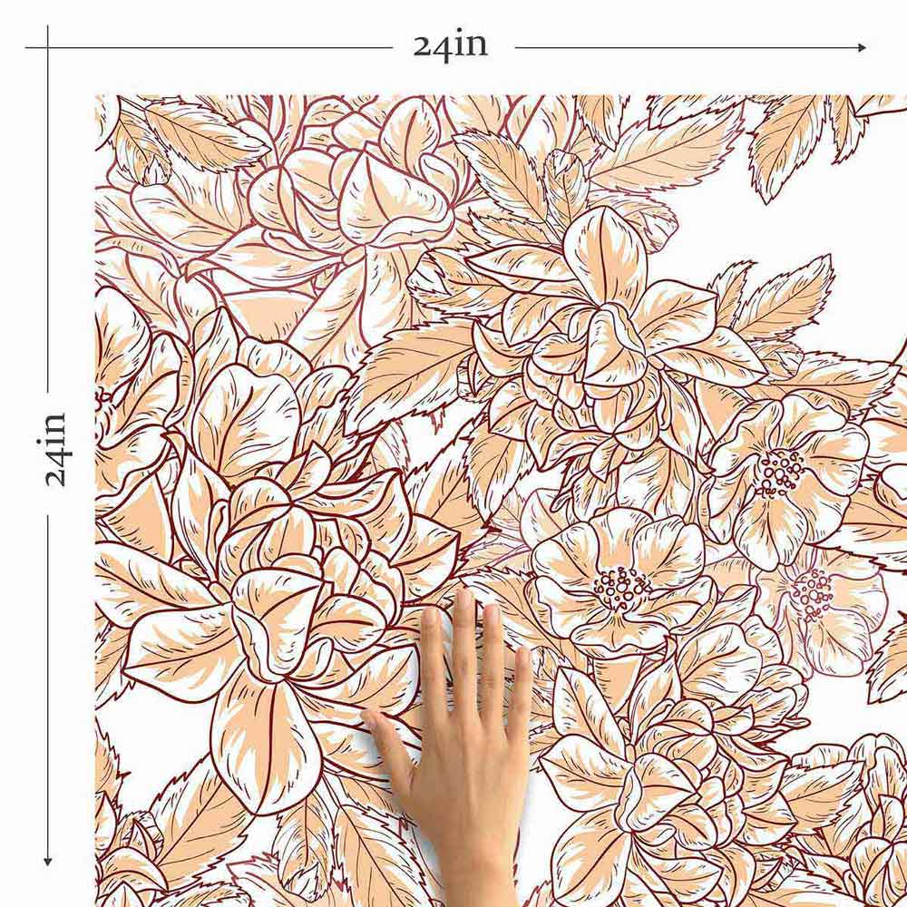 Beige Floral Peel and Stick Removable Wallpaper - Self-Adhesive Decorative Wall Covering for Bedroom, Living Room, Nursery & Home Decor