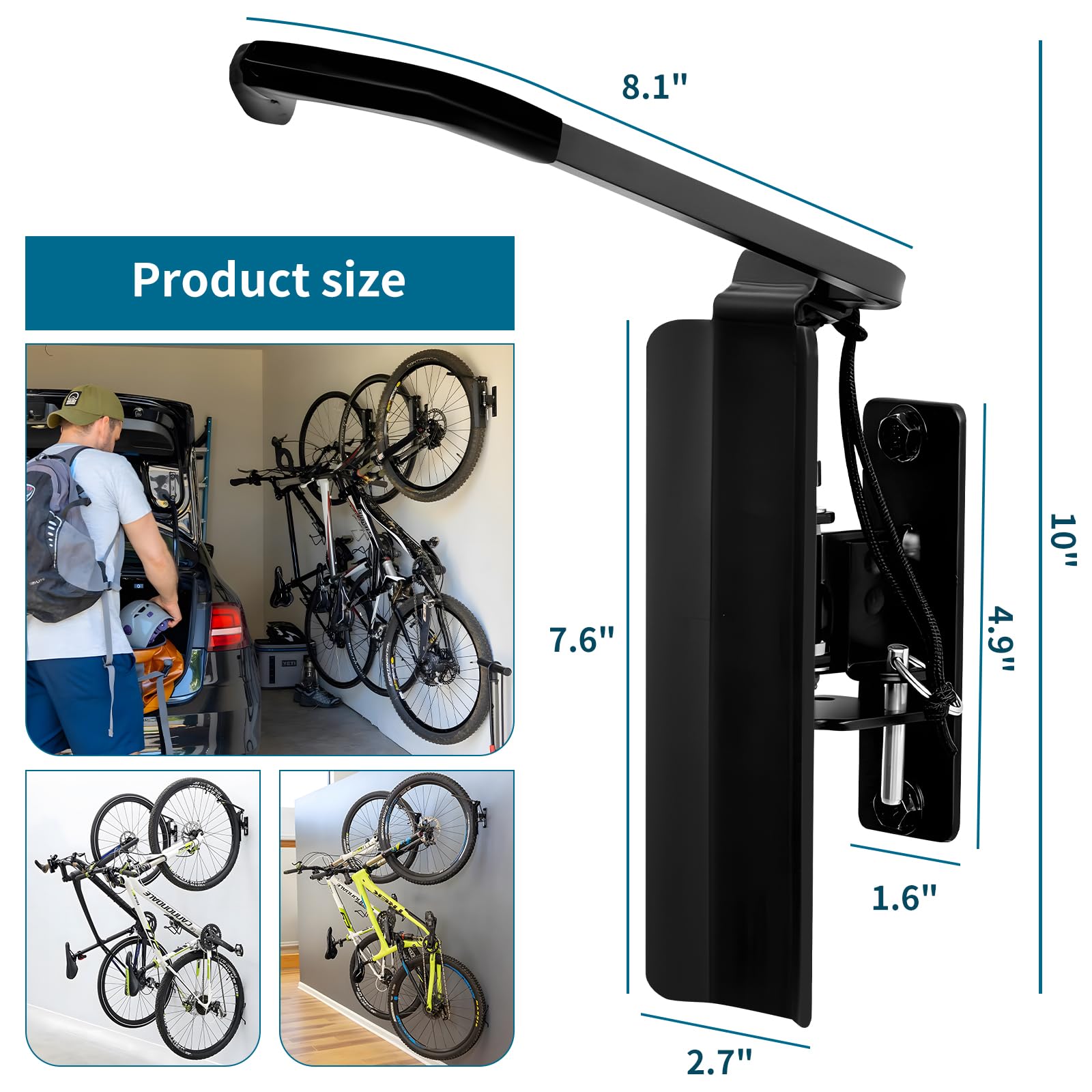 OKSTENCK 2-Pack Swivel Bike Wall Mount Rack - Heavy Duty Garage Storage for Mountain, Road & Kids Bikes - Space Saving Black Bike Holder (Perfect for Small Apartments & Organized Garages)