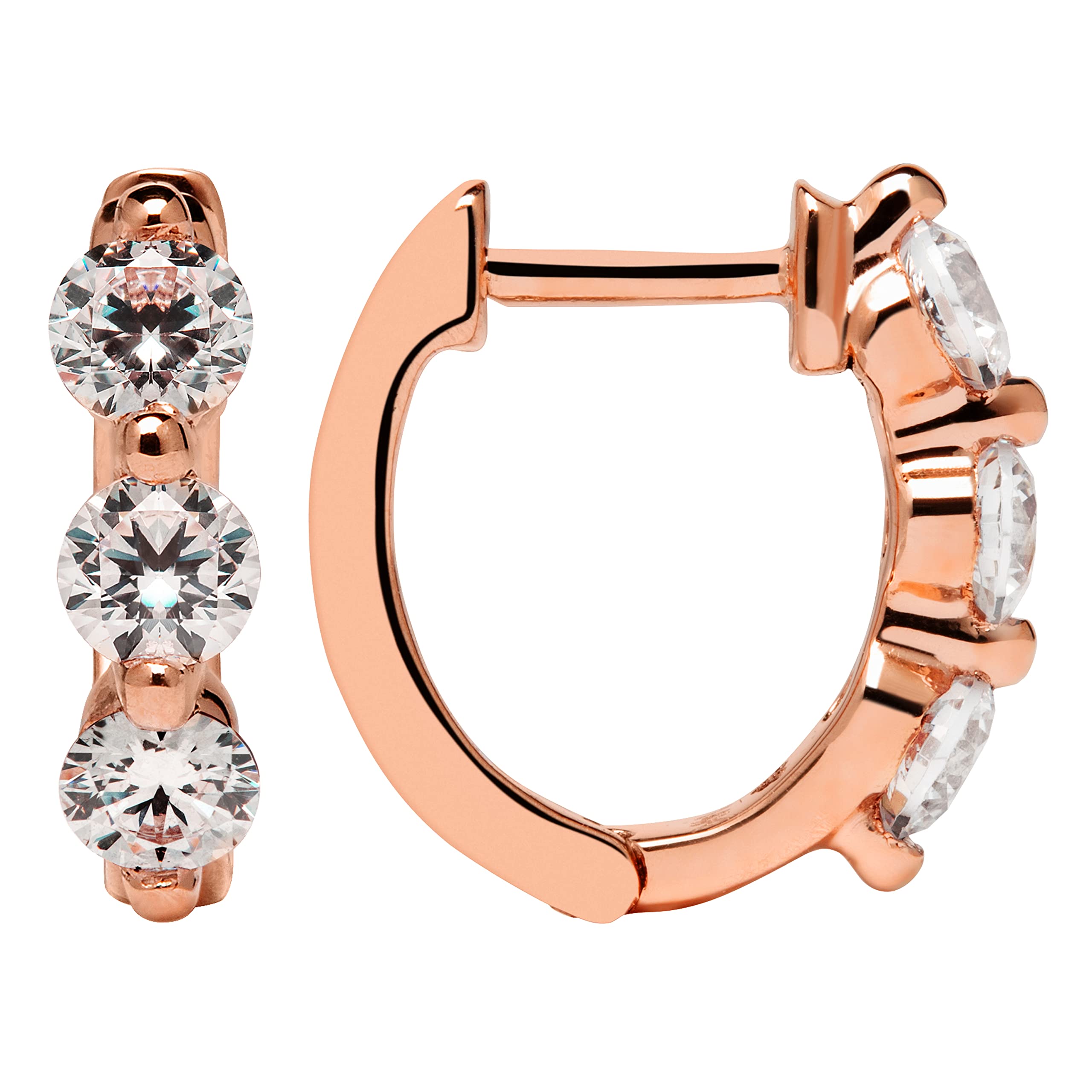 14K Solid Gold Huggie Hoop Earrings with Cubic Zirconia - Round Cut, Pave or 3-Stone Setting - Elegant Everyday Jewelry Gift for Women, Perfect for Work, Date Night & Special Occasions