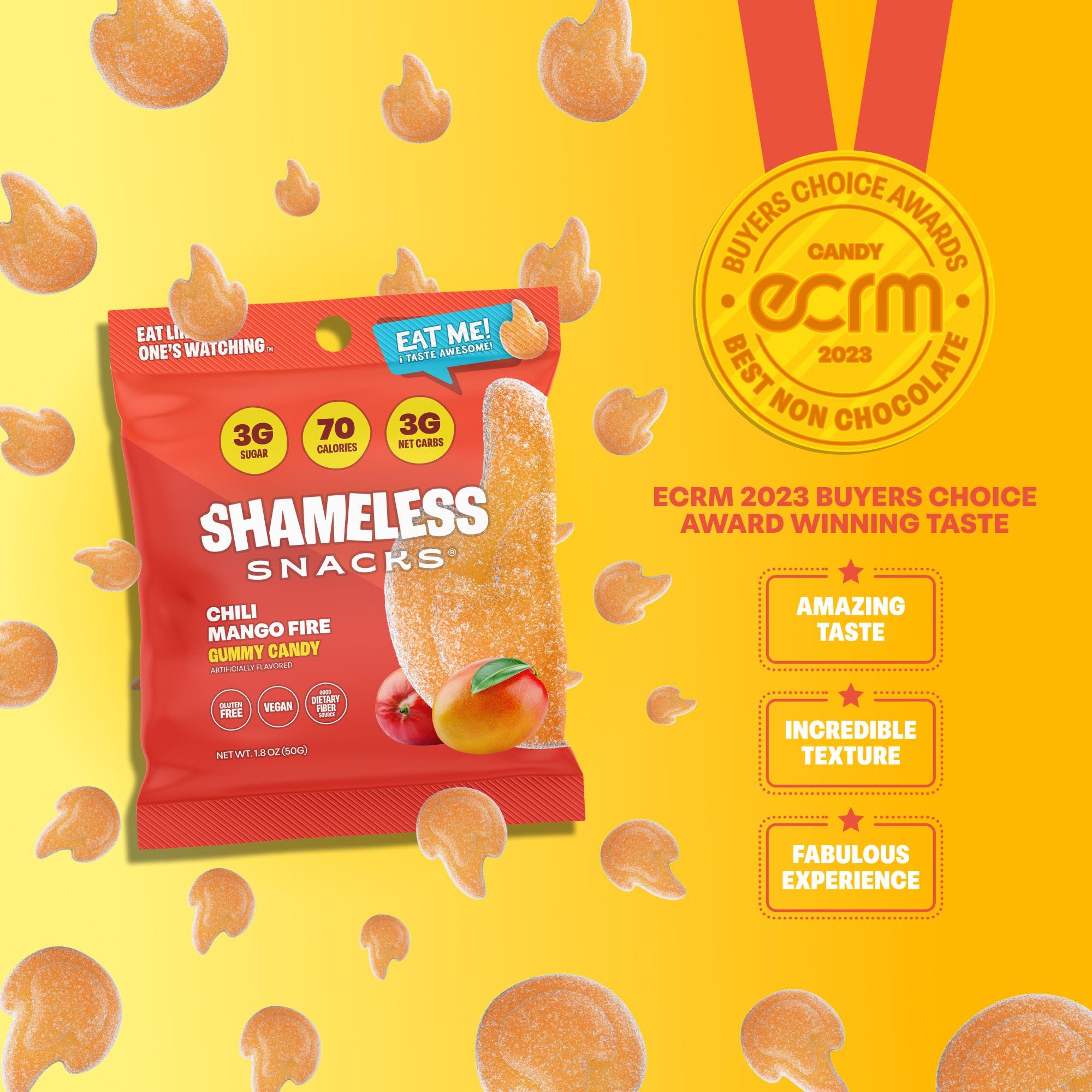 Shameless Snacks - Healthy Low Calorie Keto Gummies (6 Pack Chili Mango Fire) - Gluten Free, Low Carb Candy for Weight Loss | Perfect for Keto Diet, Office Snacking & On-the-Go Energy Boost