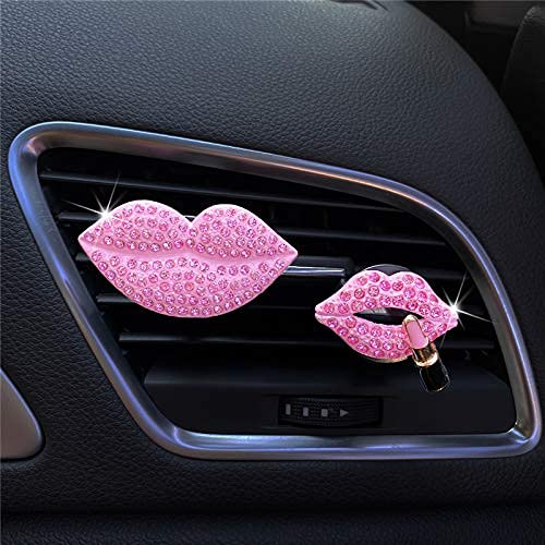 Sparkling Rhinestone Crystal Lips Car Vent Clip - Sexy Bling Lip Charm for Women & Girls - Diamond Car Interior Decor Accessory (Pink) | Perfect for Car Dashboard, Air Vent Decoration & Gift Giving
