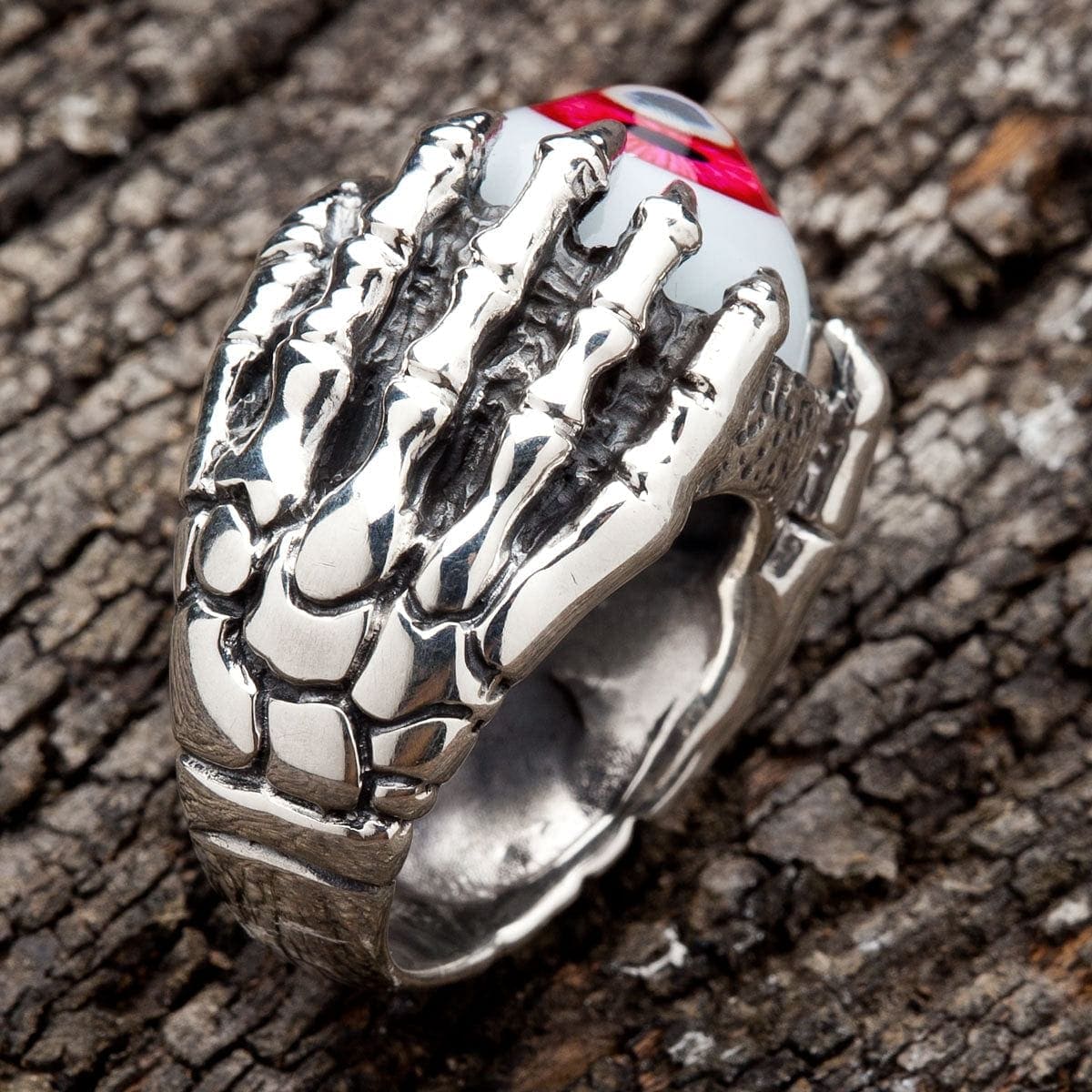 Gothic Claw Red Eyeball Sterling Silver Ring for Women - Unique Punk Jewelry for Halloween, Cosplay, and Alternative Fashion